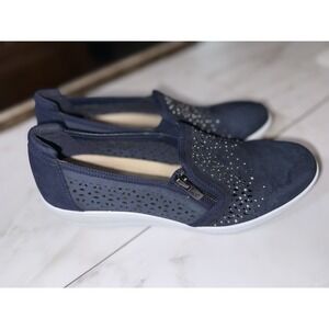 Anne Klein Slip On Sneakers Women's Size 9.5 Navy Minimalist Boho Casual Summer